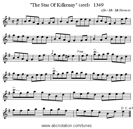 The Star Of Kilkenny (reel)   1349 - staff notation