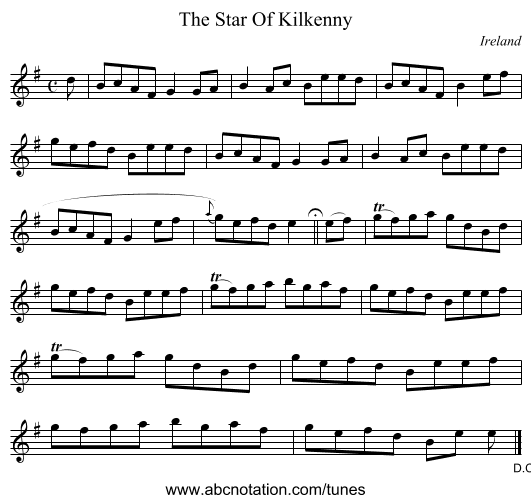 The Star Of Kilkenny - staff notation