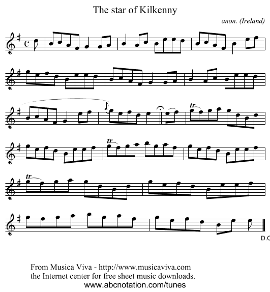 The star of Kilkenny - staff notation