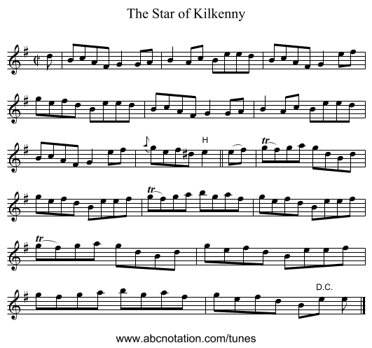 The Star of Kilkenny - staff notation