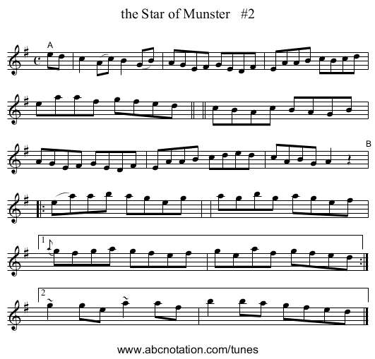 the Star of Munster #2 - staff notation