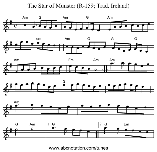 The Star of Munster (R-159; Trad. Ireland) - staff notation