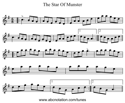 The Star Of Munster - staff notation