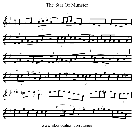The Star Of Munster - staff notation