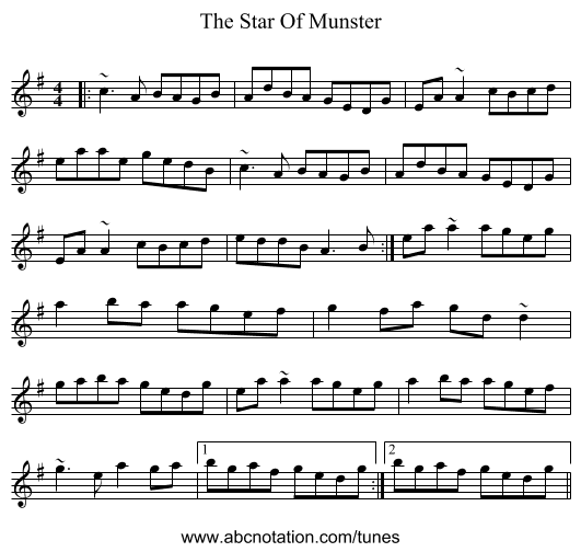 The Star Of Munster - staff notation