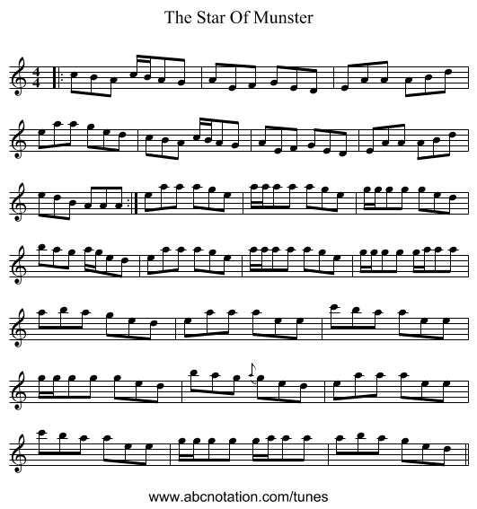 The Star Of Munster - staff notation