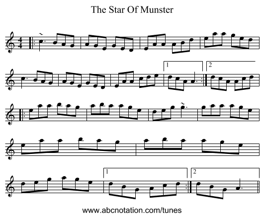 The Star Of Munster - staff notation