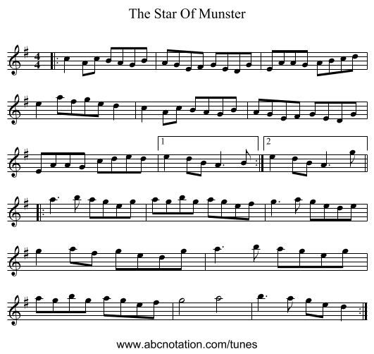 The Star Of Munster - staff notation