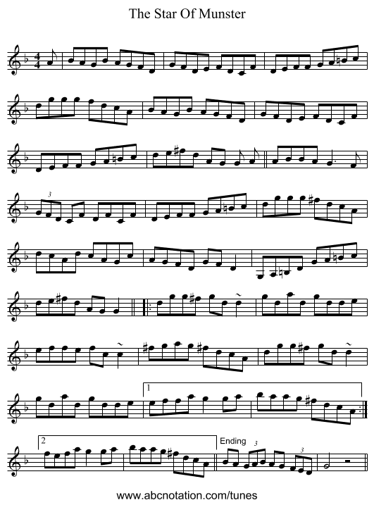 The Star Of Munster - staff notation