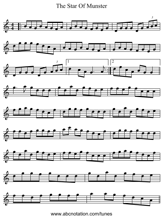 The Star Of Munster - staff notation