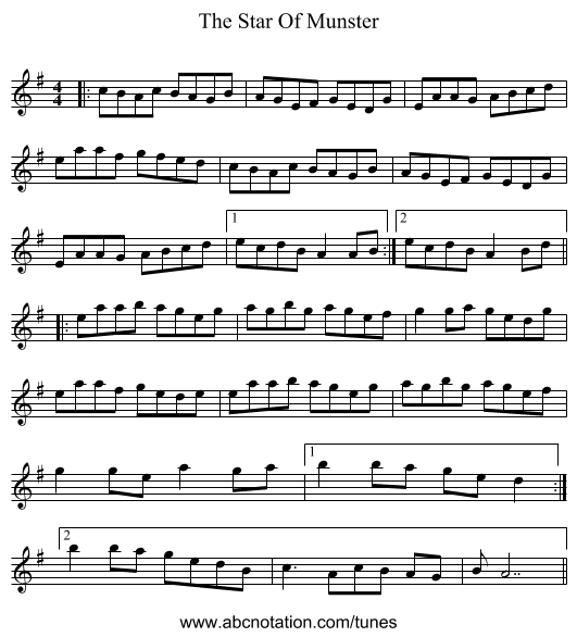 The Star Of Munster - staff notation
