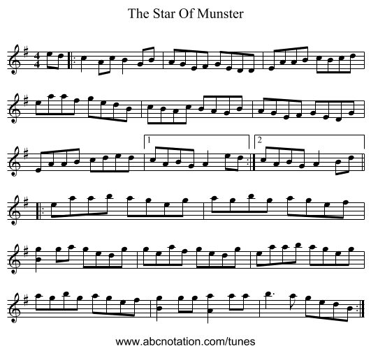 The Star Of Munster - staff notation