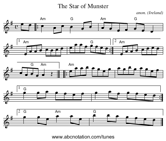 The Star of Munster - staff notation