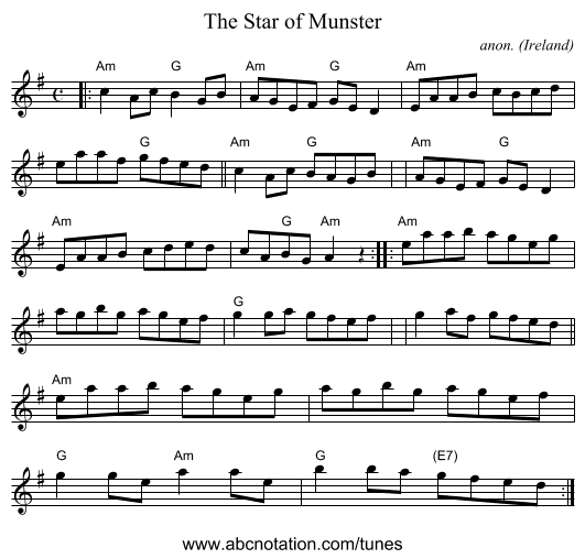 The Star of Munster - staff notation