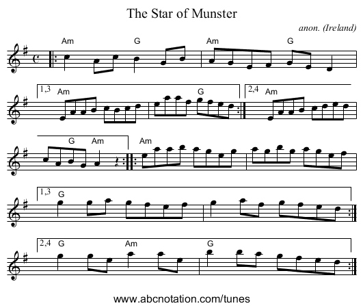 The Star of Munster - staff notation