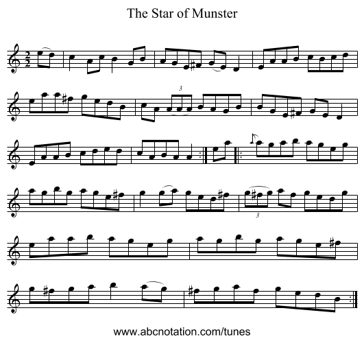 The Star of Munster - staff notation