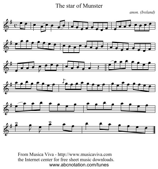 The star of Munster - staff notation