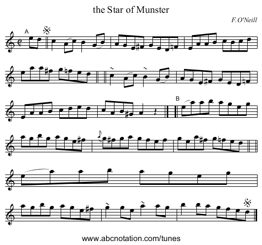 the Star of Munster - staff notation