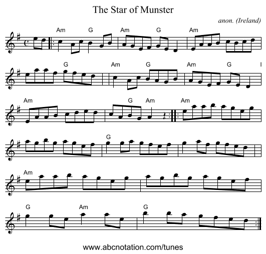 The Star of Munster - staff notation