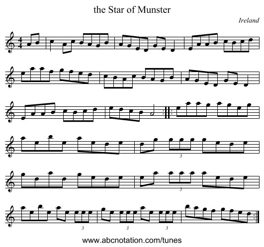 the Star of Munster - staff notation