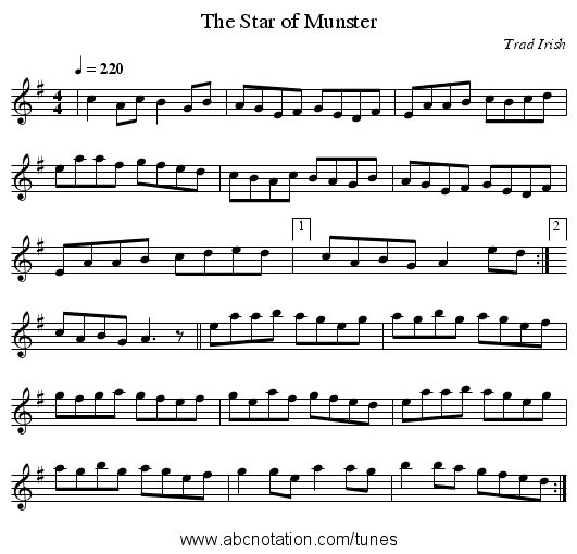 The Star of Munster - staff notation