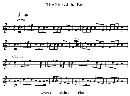 The Star of the Bar - staff notation