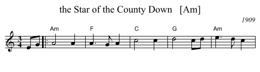 the Star of the County Down   [Am] - staff notation