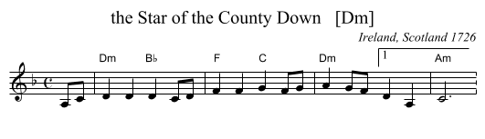 the Star of the County Down   [Dm] - staff notation