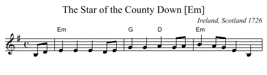 The Star of the County Down [Em] - staff notation