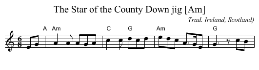 The Star of the County Down jig [Am] - staff notation
