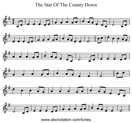 The Star Of The County Down - staff notation