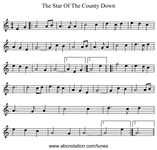 The Star Of The County Down - staff notation