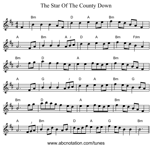 The Star Of The County Down - staff notation