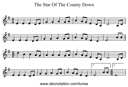 The Star Of The County Down - staff notation