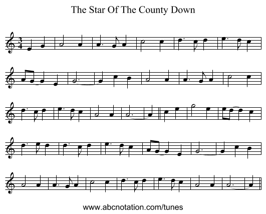 The Star Of The County Down - staff notation