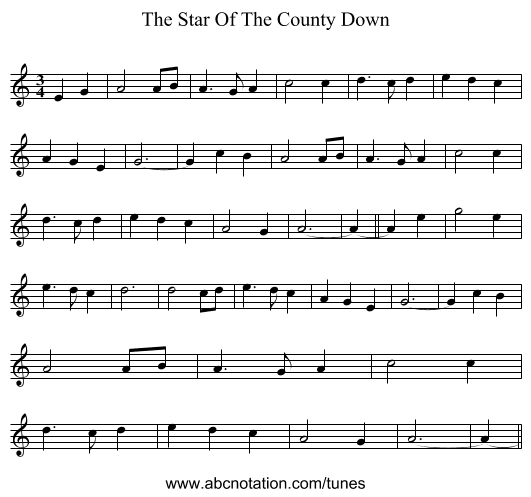 The Star Of The County Down - staff notation