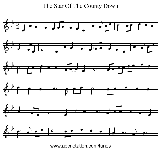 The Star Of The County Down - staff notation
