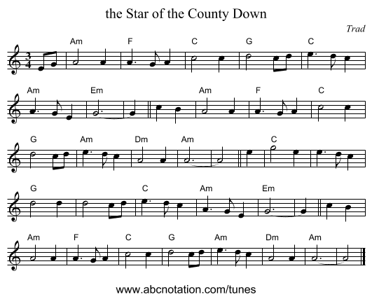 the Star of the County Down - staff notation