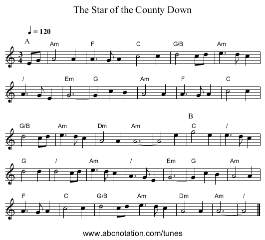 The Star of the County Down - staff notation