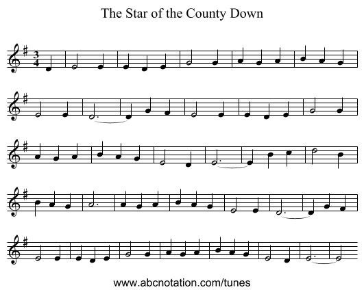 The Star of the County Down - staff notation
