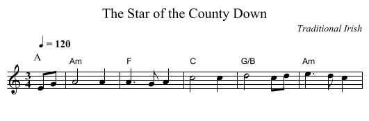 The Star of the County Down - staff notation