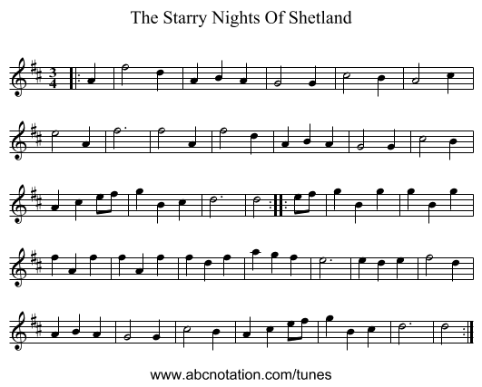 The Starry Nights Of Shetland - staff notation