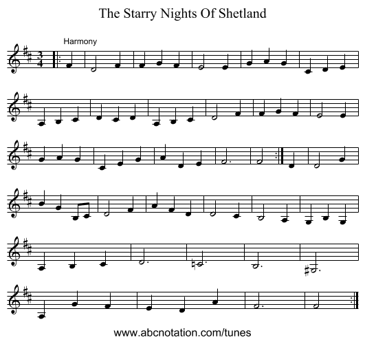 The Starry Nights Of Shetland - staff notation