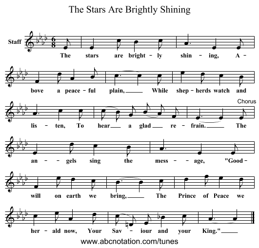The Stars Are Brightly Shining - staff notation