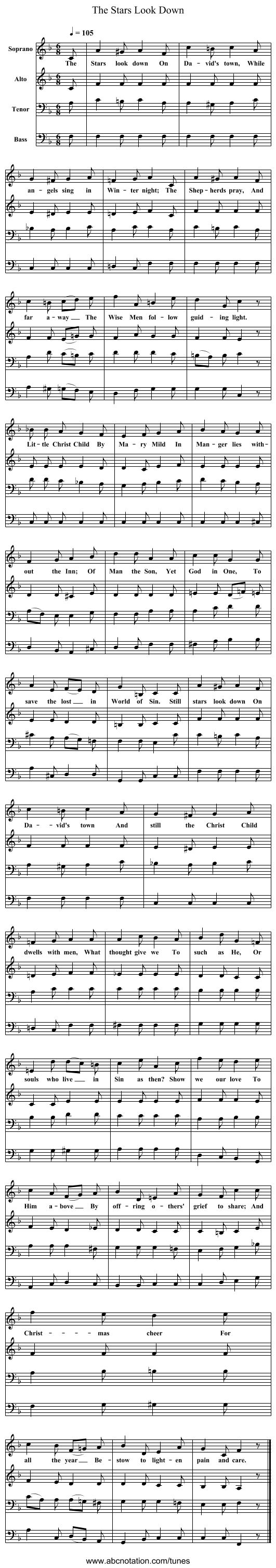 The Stars Look Down - staff notation