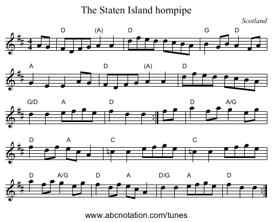 The Staten Island hornpipe - staff notation