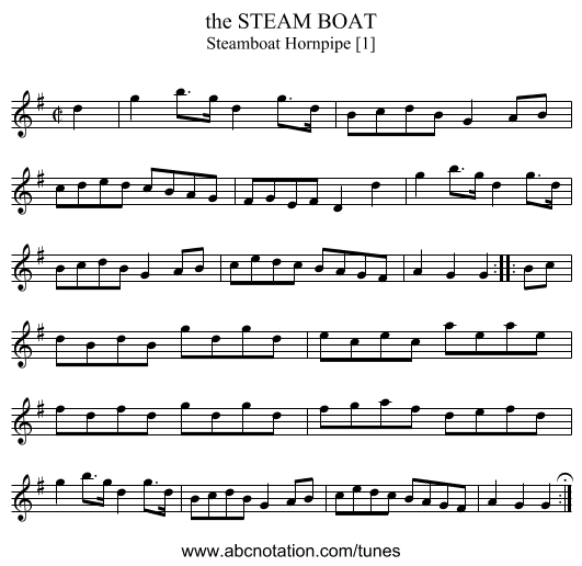 the STEAM BOAT - staff notation