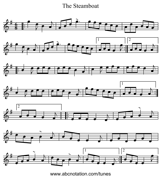The Steamboat - staff notation
