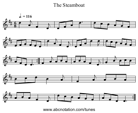 The Steamboat - staff notation