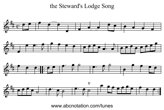 the Steward's Lodge Song - staff notation